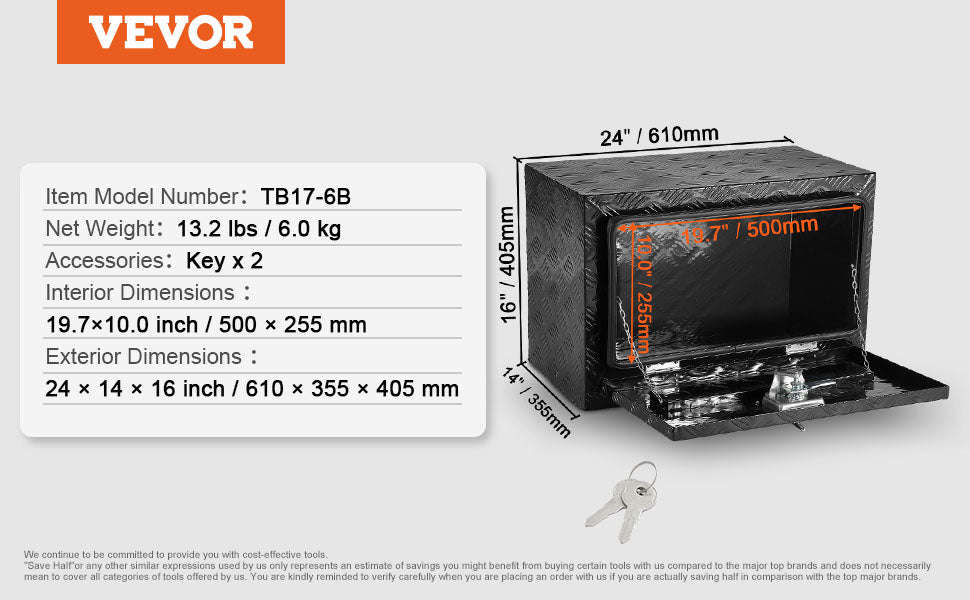 Underbody Truck Storage Box with Lock and Keys-48x24x24 inch / United States