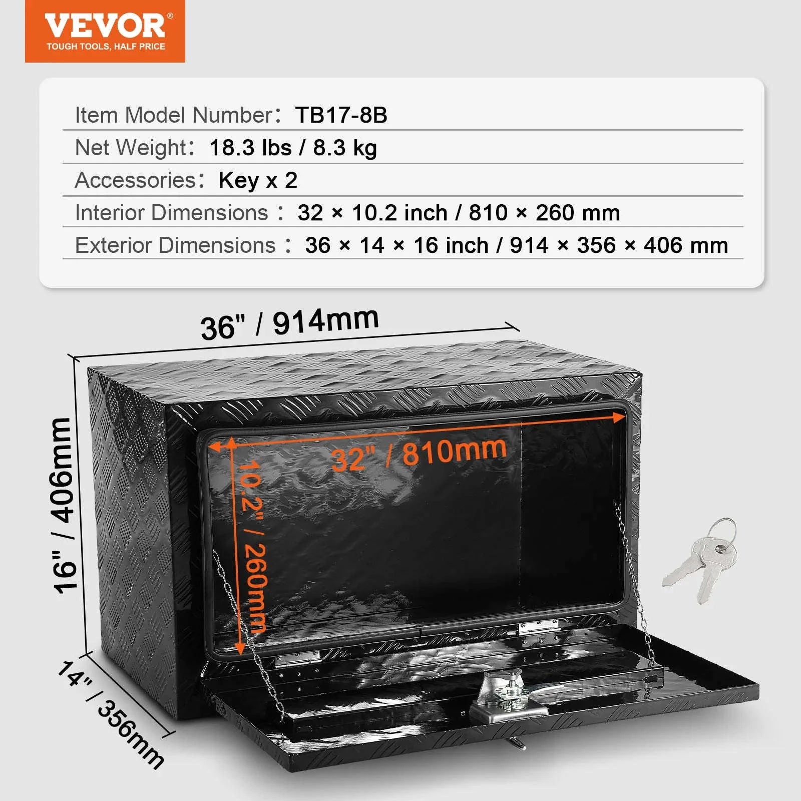 Underbody Truck Storage Box with Lock and Keys-48x24x24 inch / United States