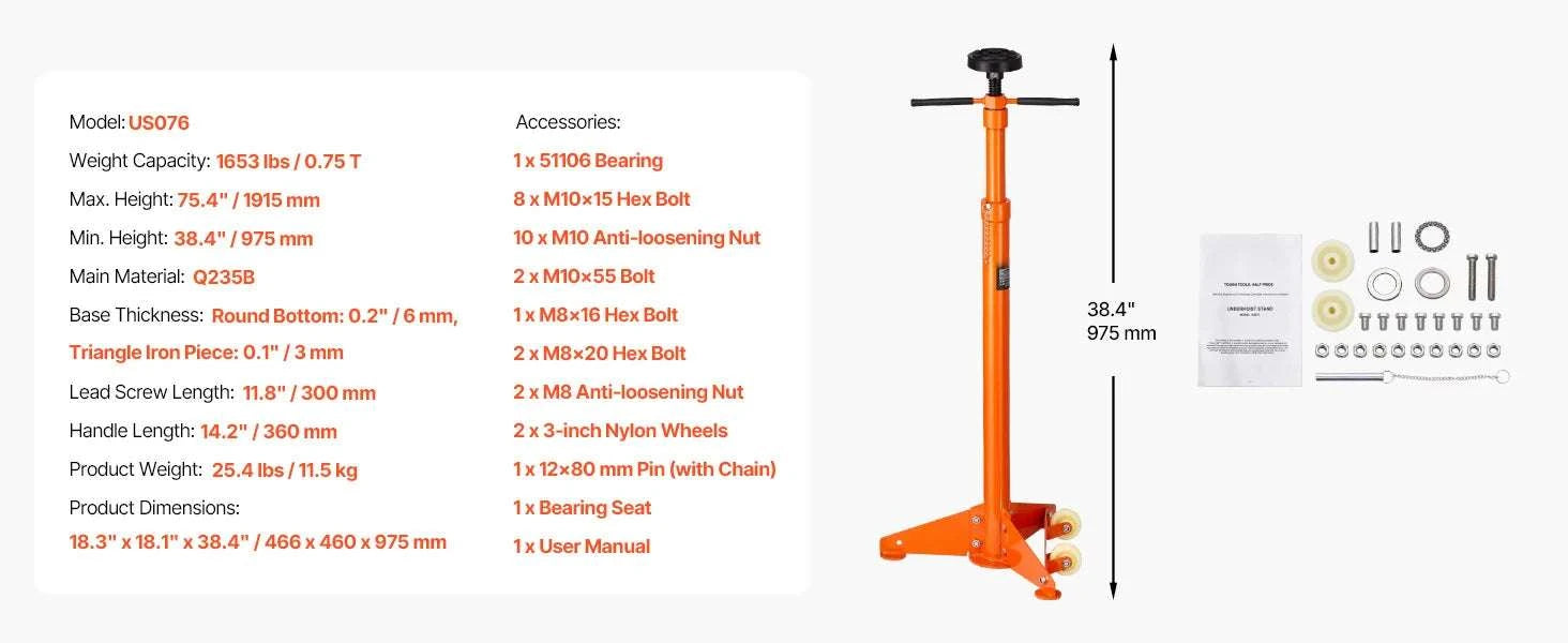 Underhoist Jack Stand 3/4 Ton Adjustable Support with Wheels-Round base / United States