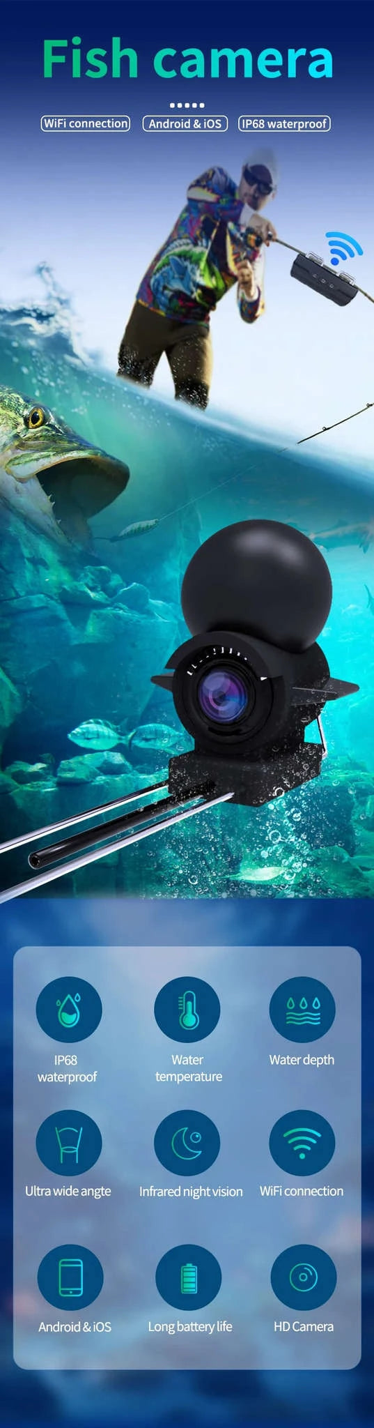 Underwater Wi‑Fi Fishing Camera with Night Vision and 50m Cable-50m