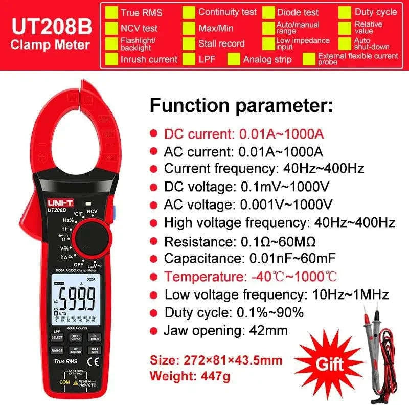 UNI-T True RMS Digital Clamp Meter – 1000A Range, Precision Electrical Testing-UT206B / CHINA