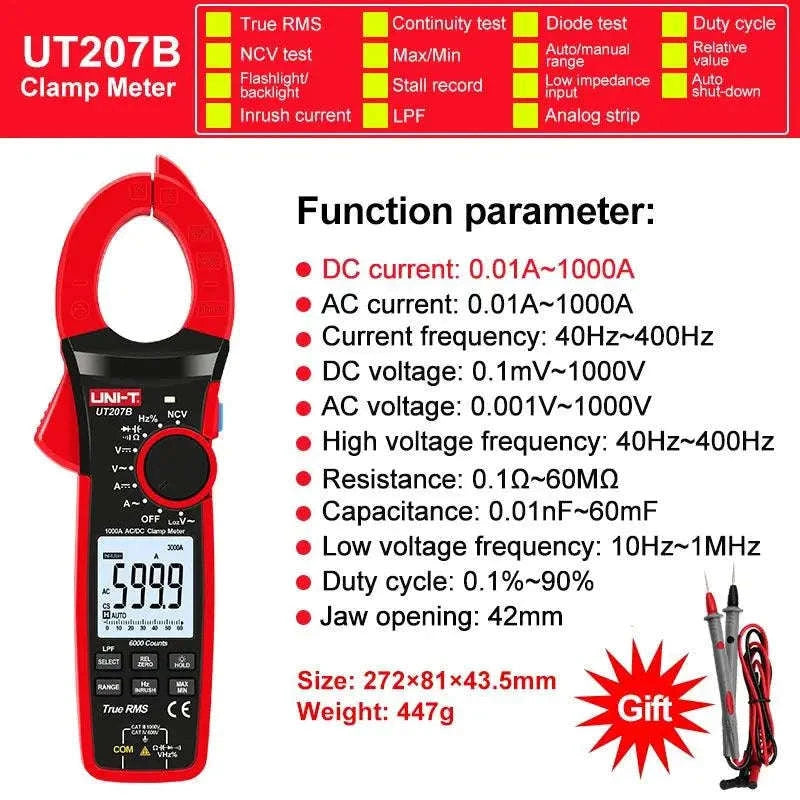 UNI-T True RMS Digital Clamp Meter – 1000A Range, Precision Electrical Testing-UT206B / CHINA