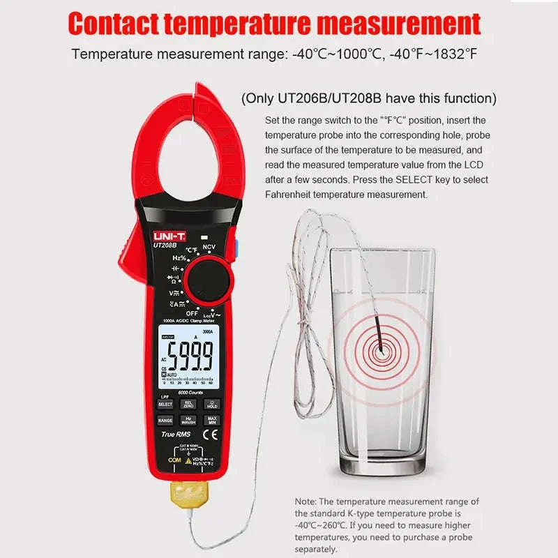 UNI-T True RMS Digital Clamp Meter – 1000A Range, Precision Electrical Testing-UT206B / CHINA