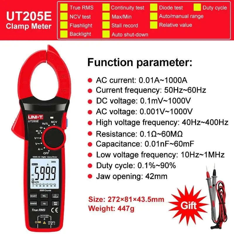 UNI-T True RMS Digital Clamp Meter – 1000A Range, Precision Electrical Testing-UT206B / CHINA