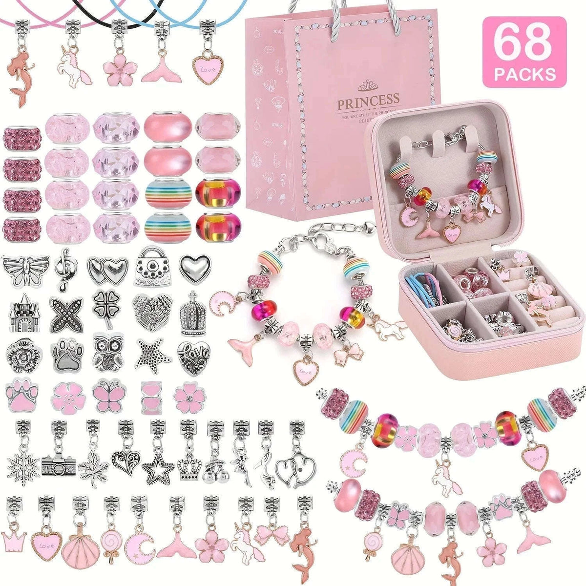 Unicorn & Mermaid Beads Charms Bracelet Making Kit-68pcs Color / Other