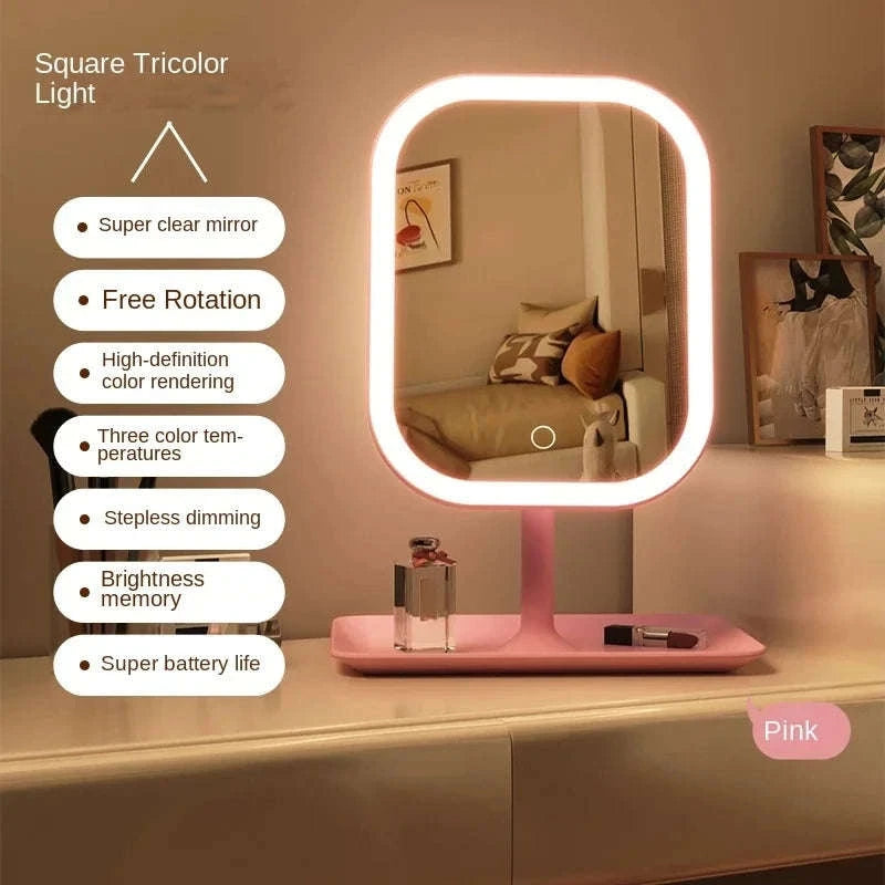 Unique Designer Vanity Mirror with Three-Color LED Light-White