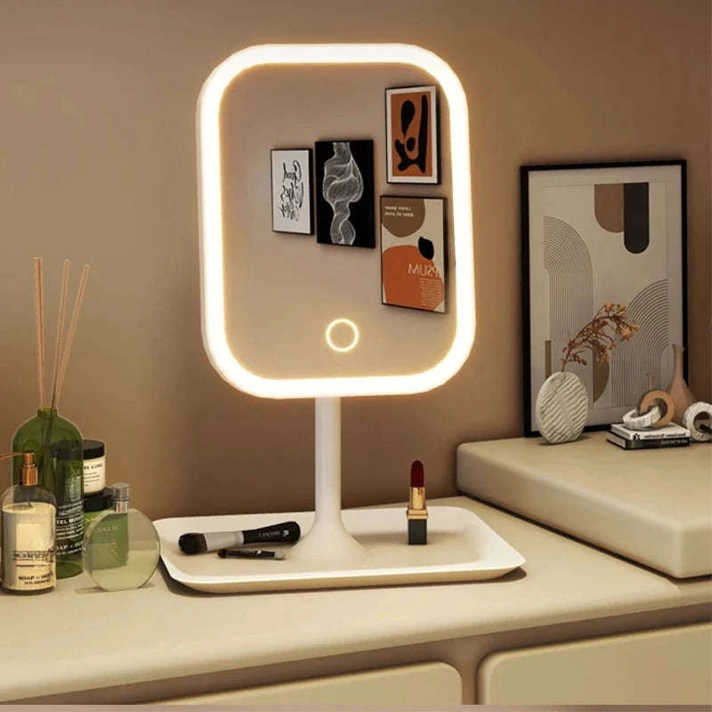 Unique Designer Vanity Mirror with Three-Color LED Light-White