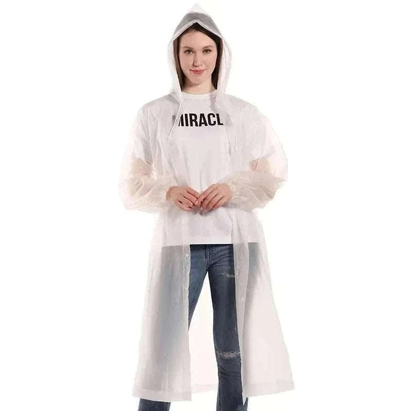 Unisex EVA Waterproof Raincoat with Hood and Button Front-black