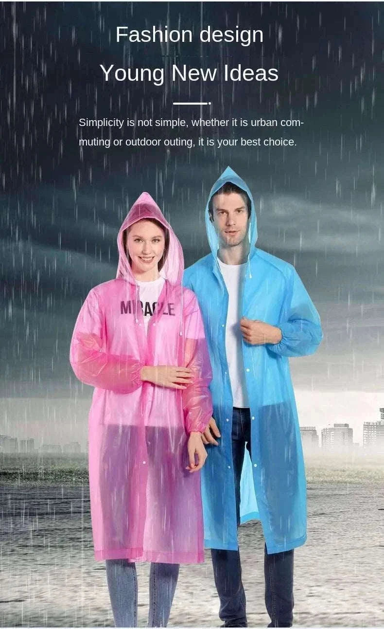 Unisex EVA Waterproof Raincoat with Hood and Button Front-black