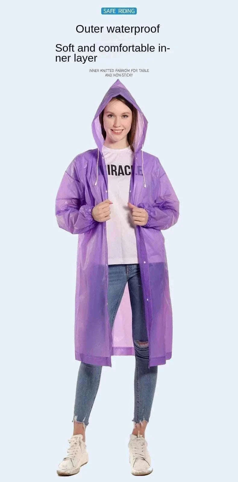 Unisex EVA Waterproof Raincoat with Hood and Button Front-black