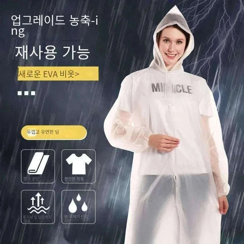 Unisex EVA Waterproof Raincoat with Hood and Button Front-black