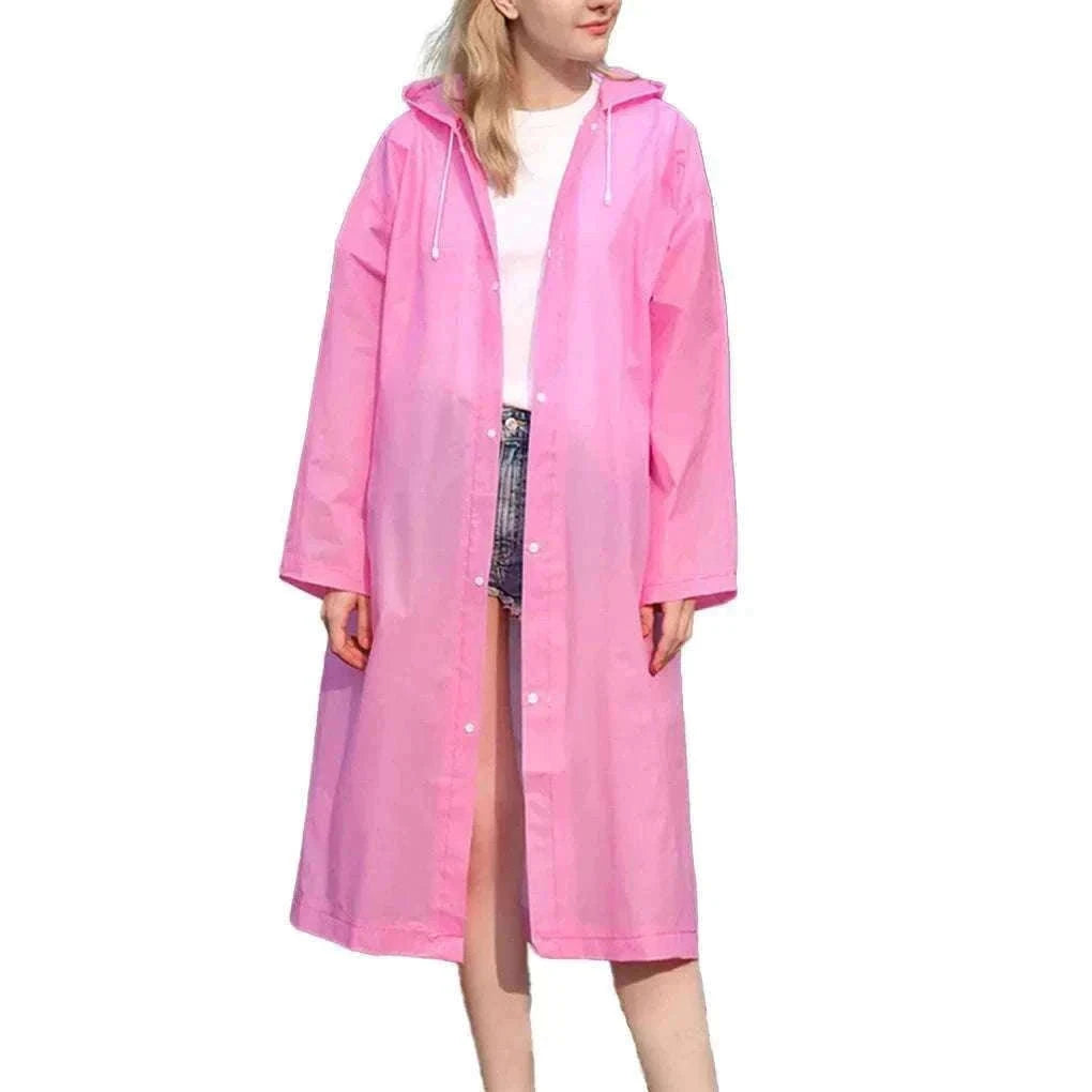Unisex EVA Waterproof Raincoat with Hood and Button Front-black