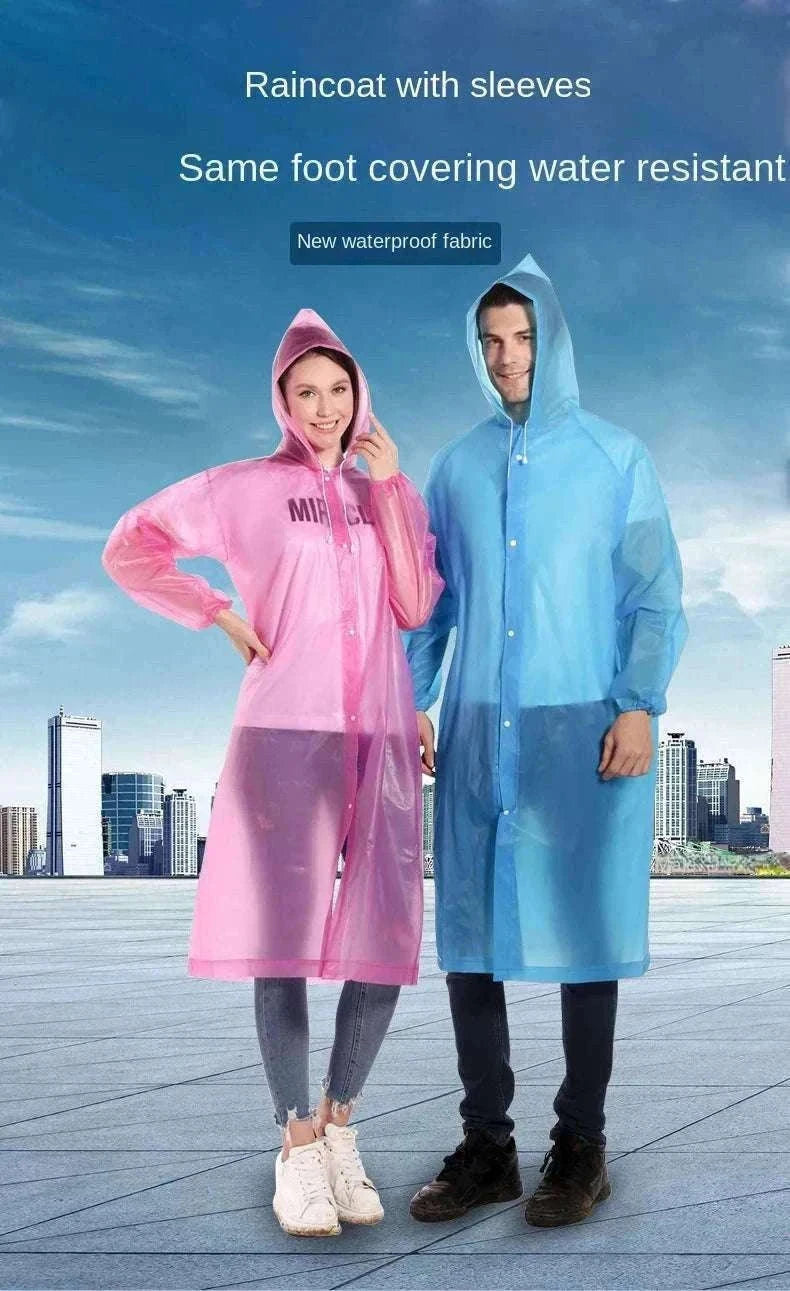 Unisex EVA Waterproof Raincoat with Hood and Button Front-black