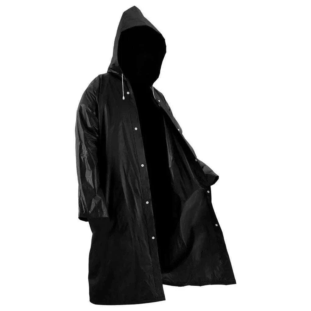 Unisex EVA Waterproof Raincoat with Hood and Button Front-black
