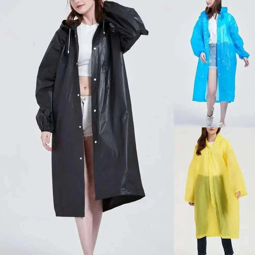 Unisex EVA Waterproof Raincoat with Hood and Button Front-black