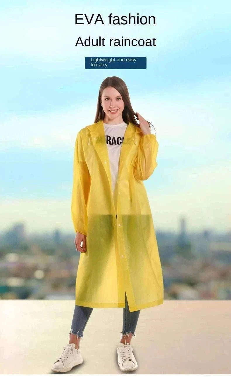 Unisex EVA Waterproof Raincoat with Hood and Button Front-black