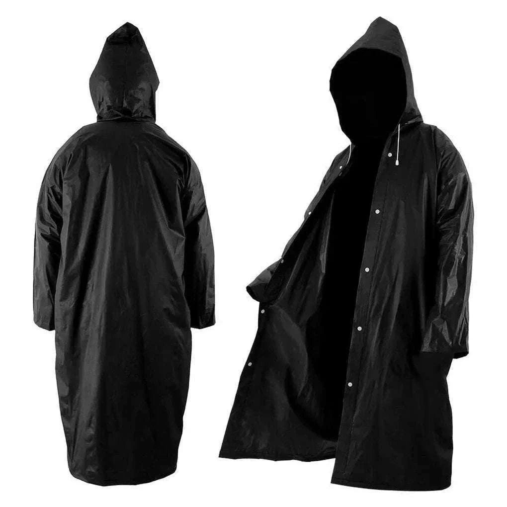 Unisex EVA Waterproof Raincoat with Hood and Button Front-black