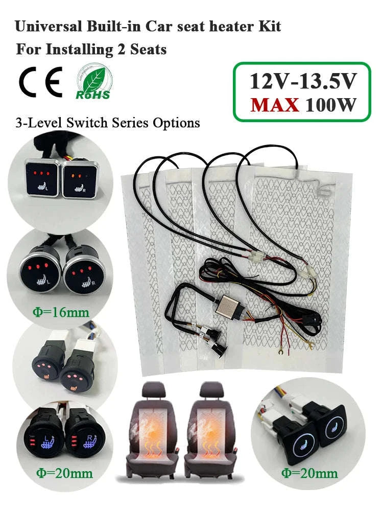 Universal 100W Built‑In Car Seat Heater Kit for Two Seats-Universal model A