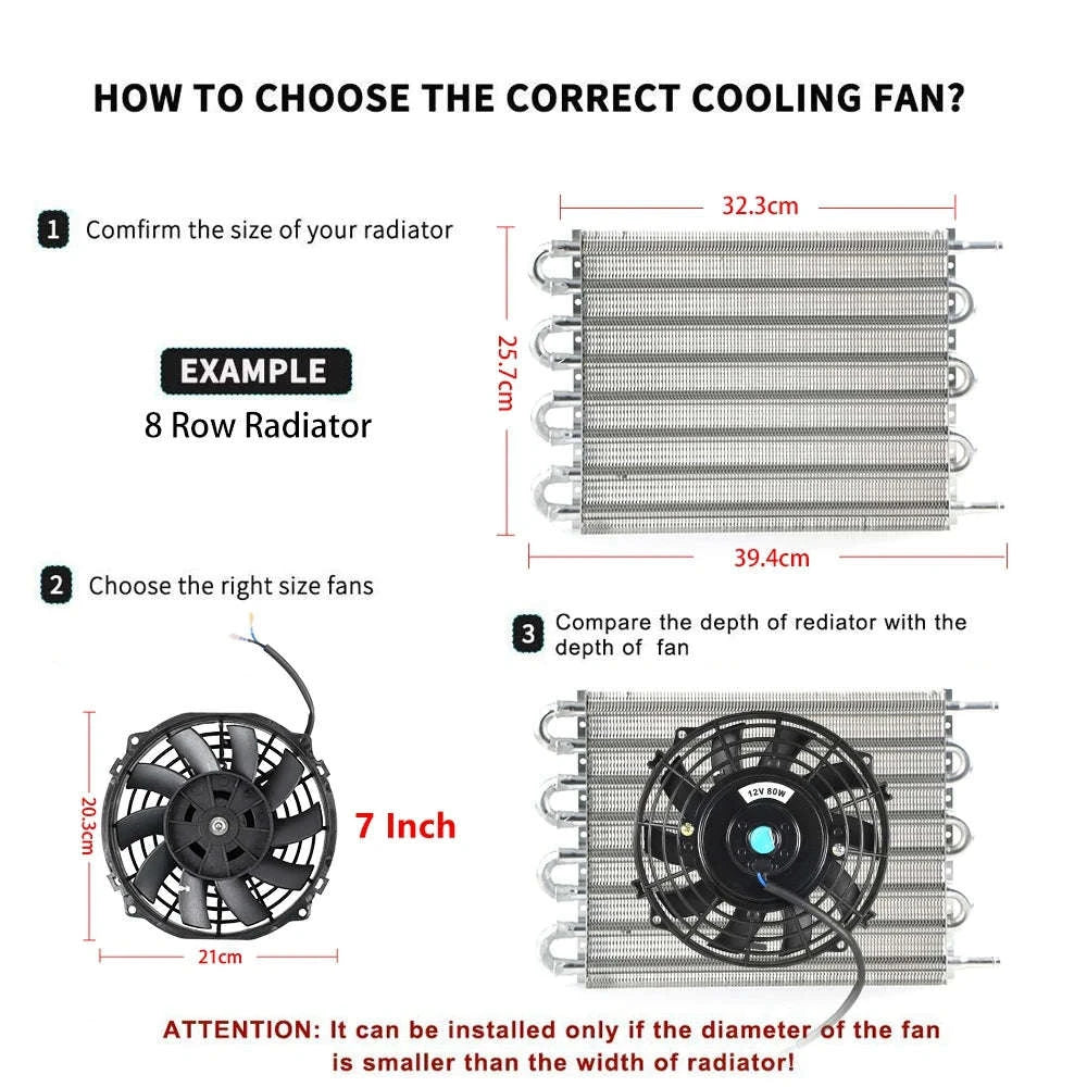 Universal 12V Car Radiator Cooling Fan Kit-7inch