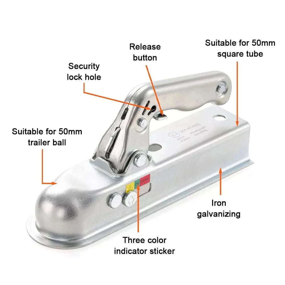 Universal 50mm Trailer Coupling Hitch for Unbraked Trailers up to 750kg-Default Title