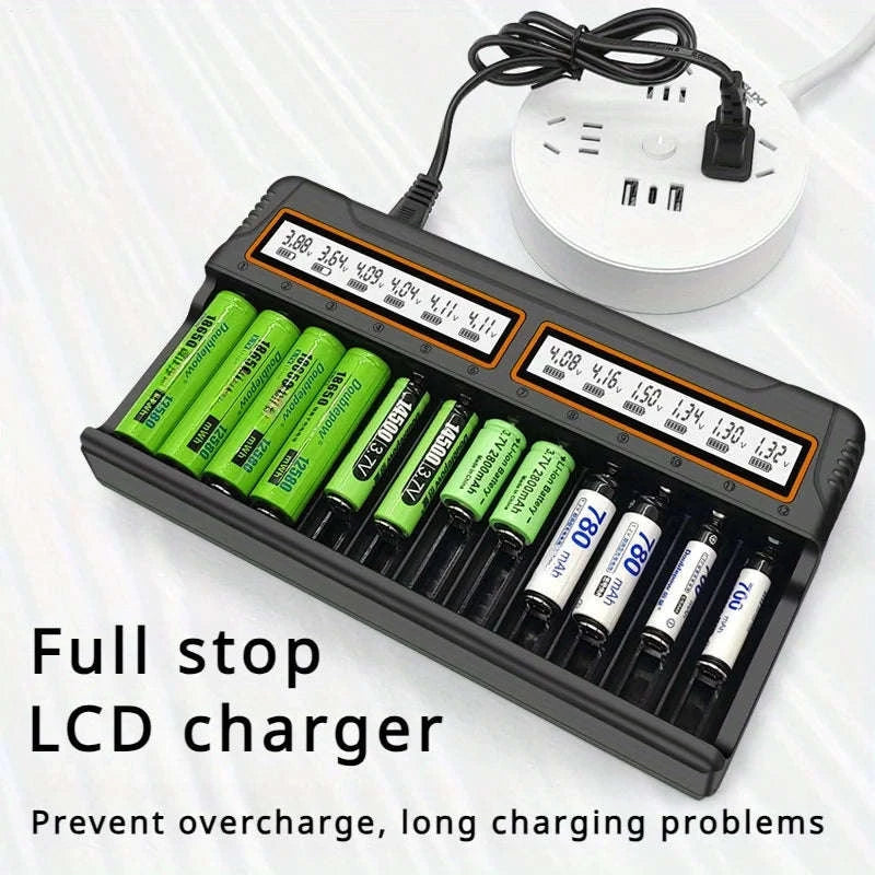 Universal Battery Charger with LCD for 18650 AA AAA 12 Slots-black / US / United States