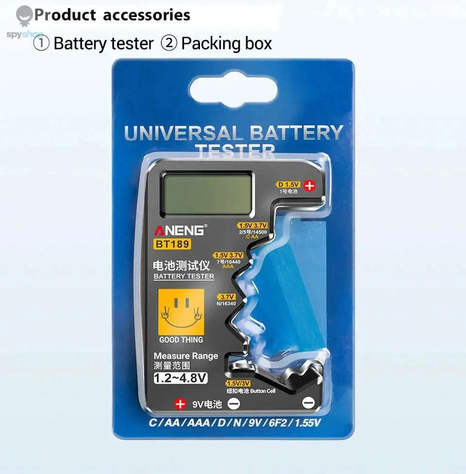 Universal Battery Tester BT189 – LCD Voltage Checker for Multiple Battery Types-BT189 Black(box)