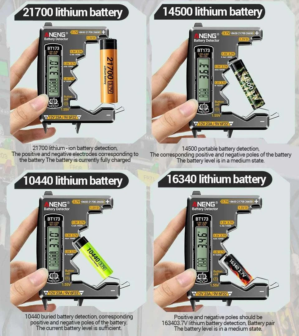 Universal Battery Tester for AA AAA C D 9V Button Cell and Lithium-Black