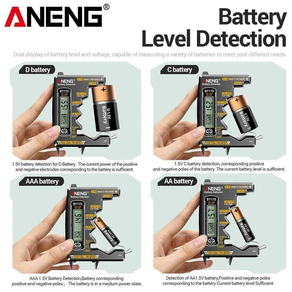 Universal Battery Tester for AA AAA C D 9V Button Cell and Lithium-Black