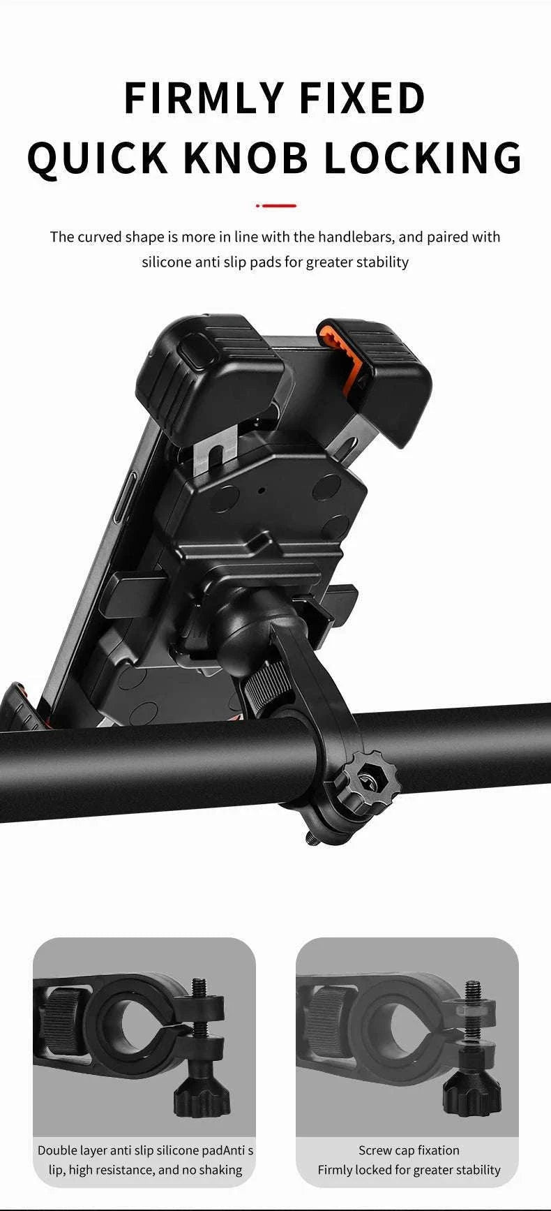 Universal Bike Phone Holder Mount for 4.5–7.2 Inch Devices-Orange Handlebar