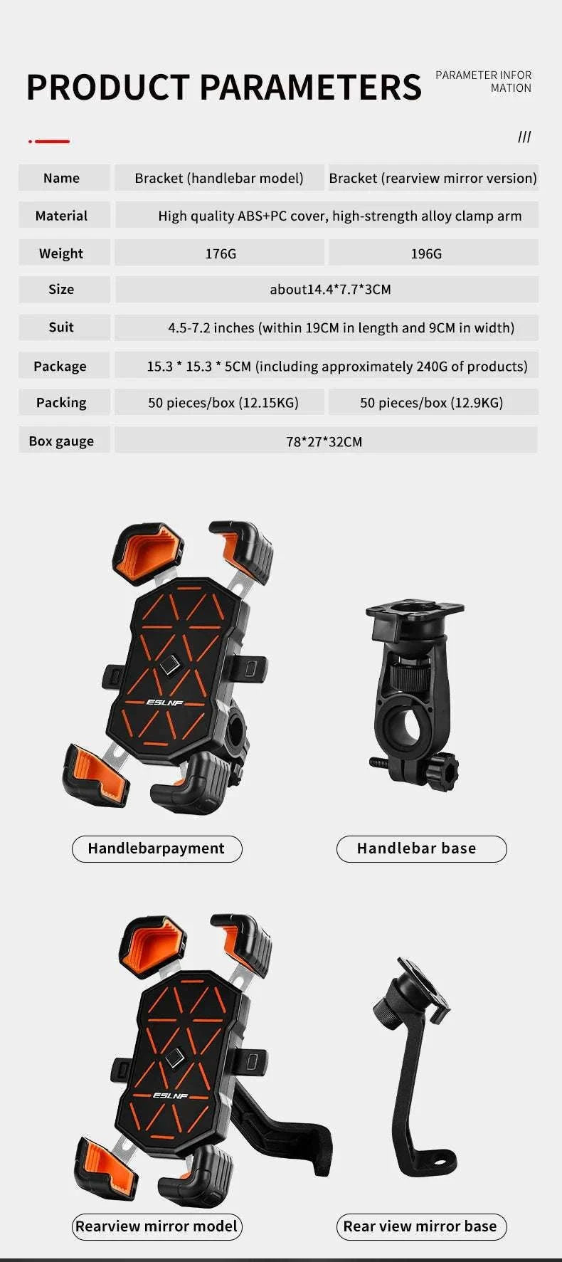 Universal Bike Phone Holder Mount for 4.5–7.2 Inch Devices-Orange Handlebar