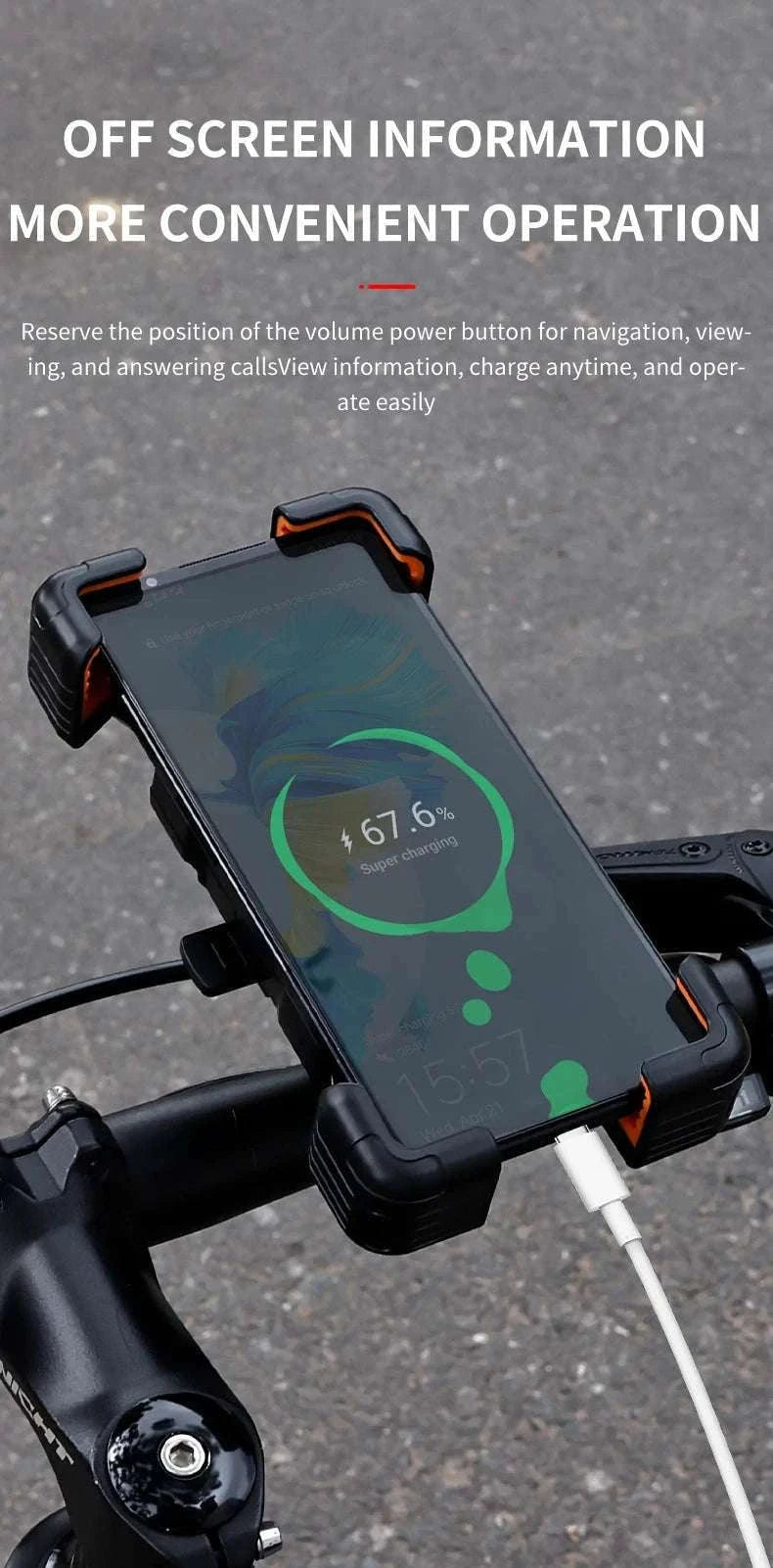 Universal Bike Phone Holder Mount for 4.5–7.2 Inch Devices-Orange Handlebar
