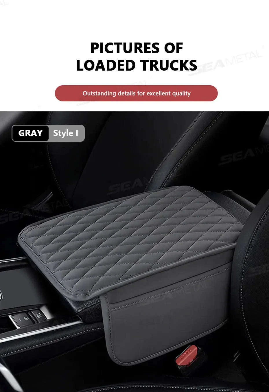 Universal Car Armrest Box Cover with Storage Pockets-Option A Gray / PU