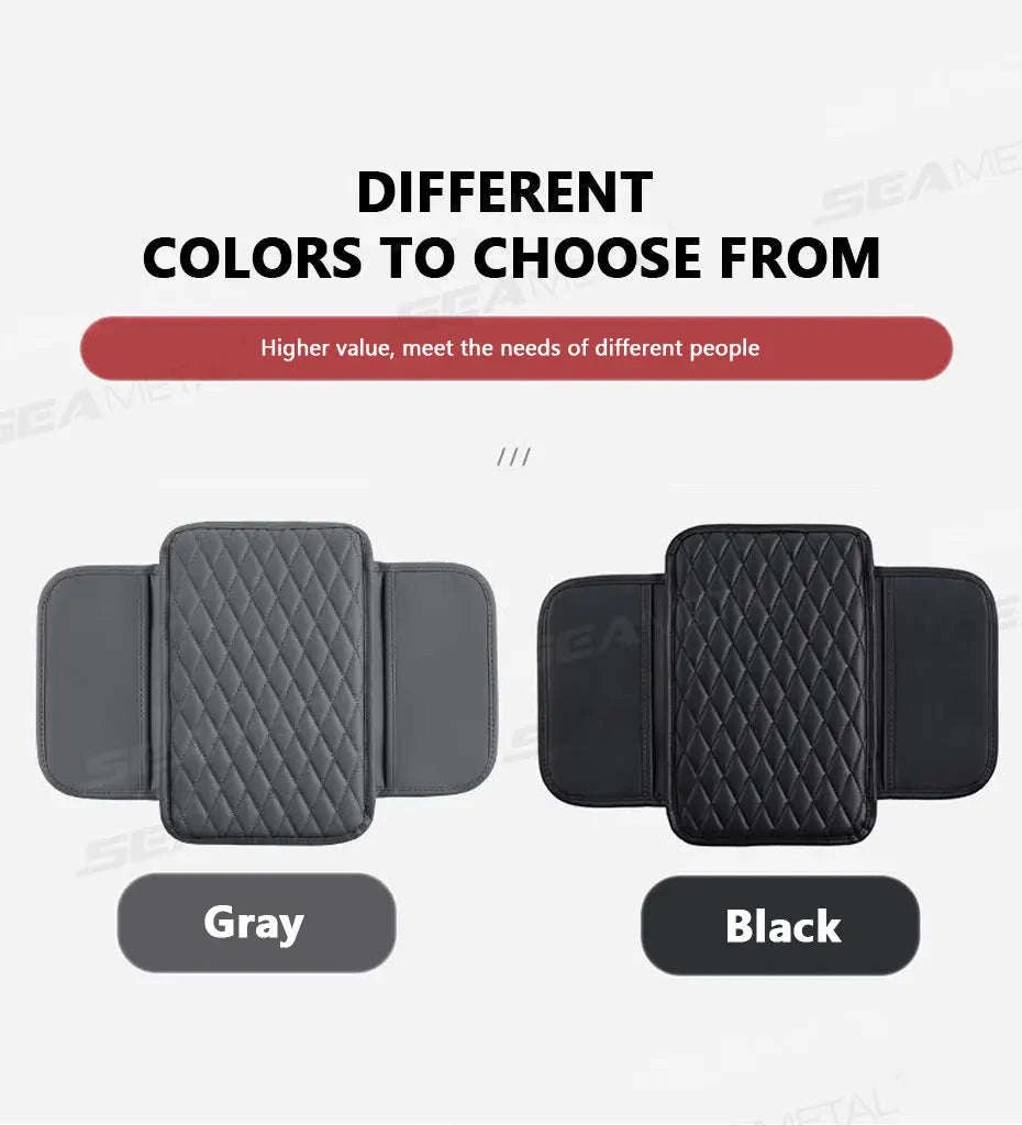 Universal Car Armrest Box Cover with Storage Pockets-Option A Gray / PU