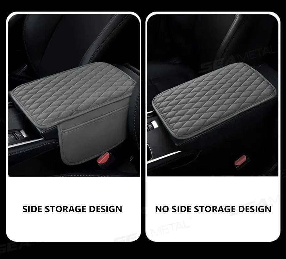 Universal Car Armrest Box Cover with Storage Pockets-Option A Gray / PU