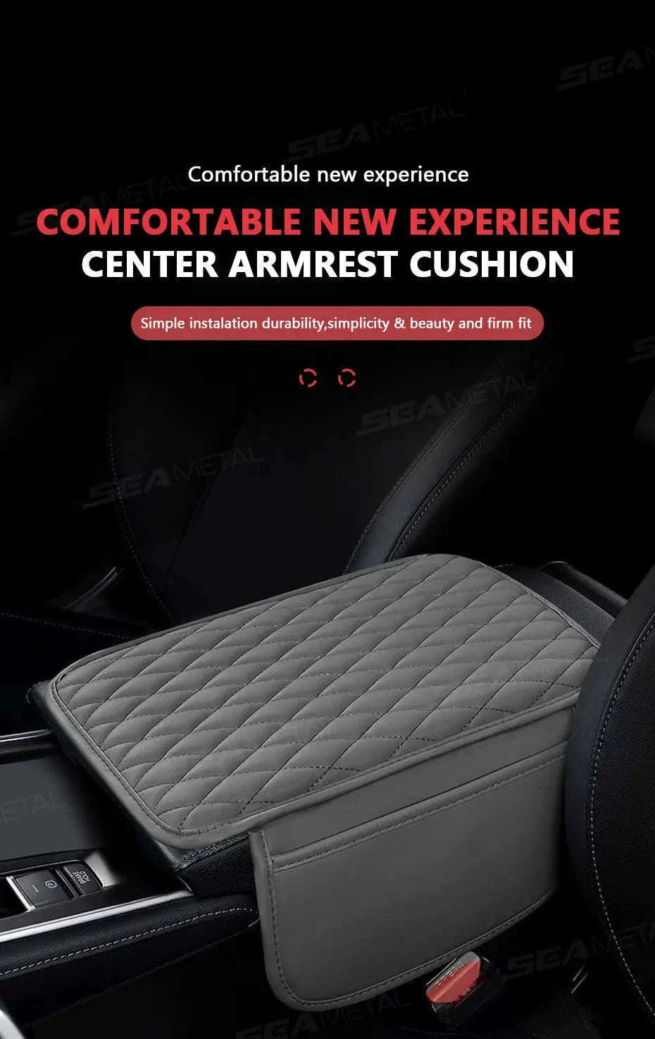 Universal Car Armrest Box Cover with Storage Pockets-Option A Gray / PU