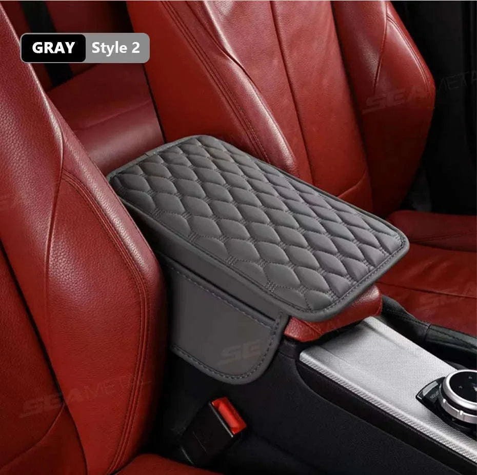 Universal Car Armrest Box Cover with Storage Pockets-Option A Gray / PU