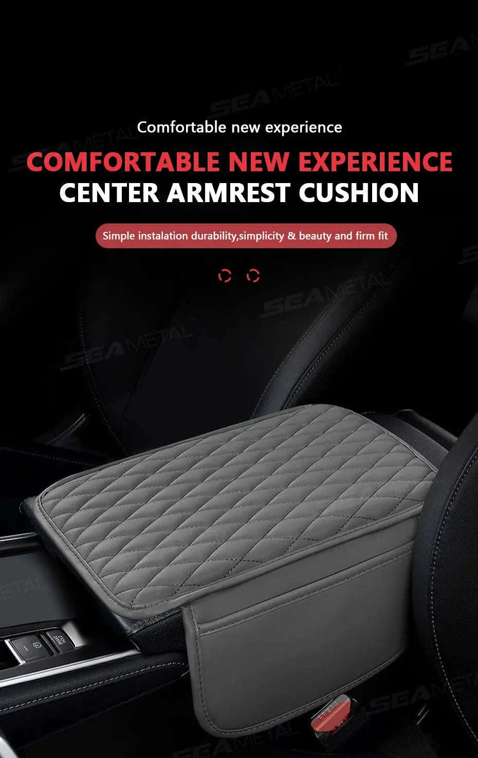 Universal Car Armrest Box Cover with Storage Pockets-Option A Gray / PU
