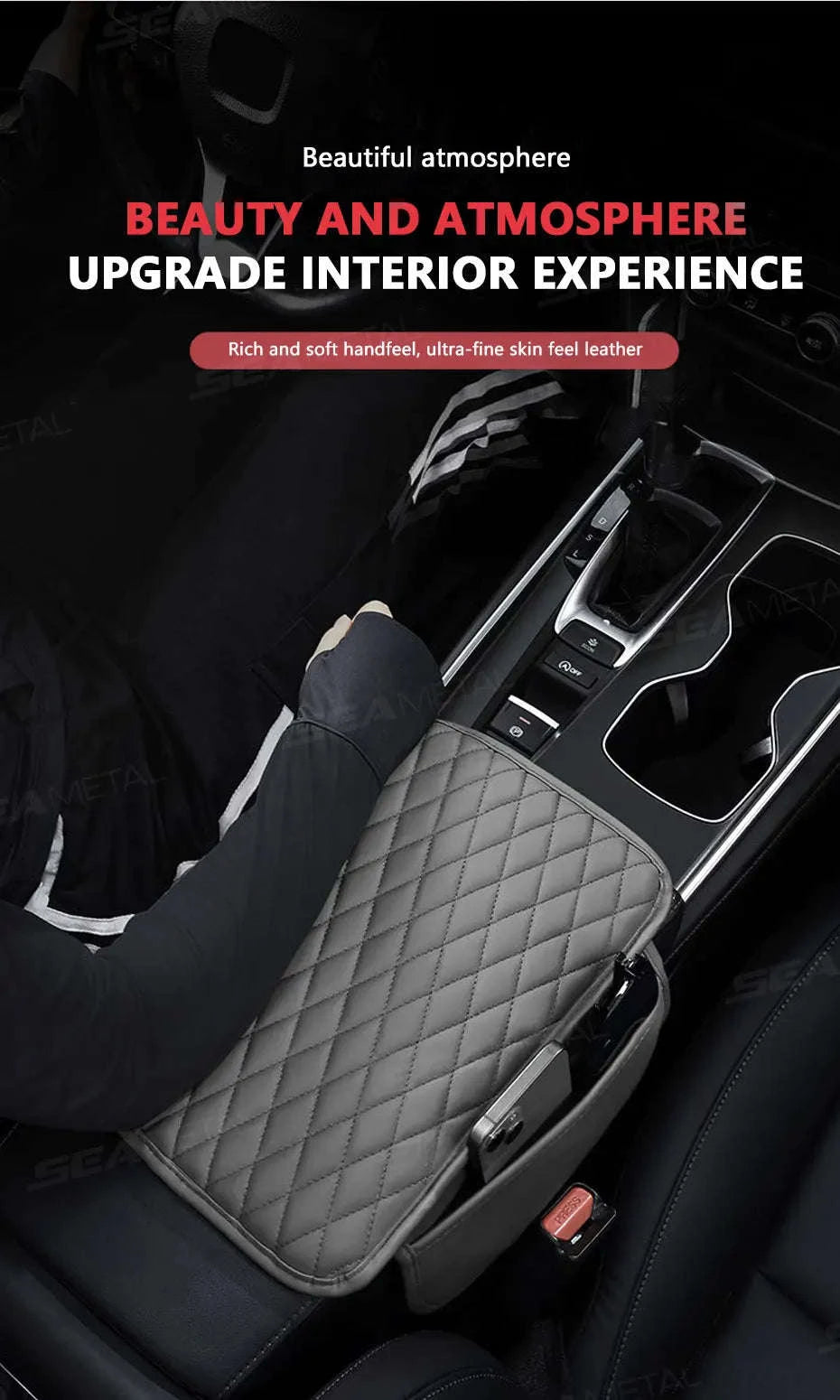 Universal Car Armrest Box Cover with Storage Pockets-Option A Gray / PU
