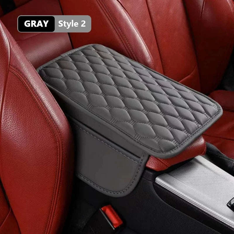 Universal Car Armrest Box Cover with Storage Pockets-Option A Gray / PU