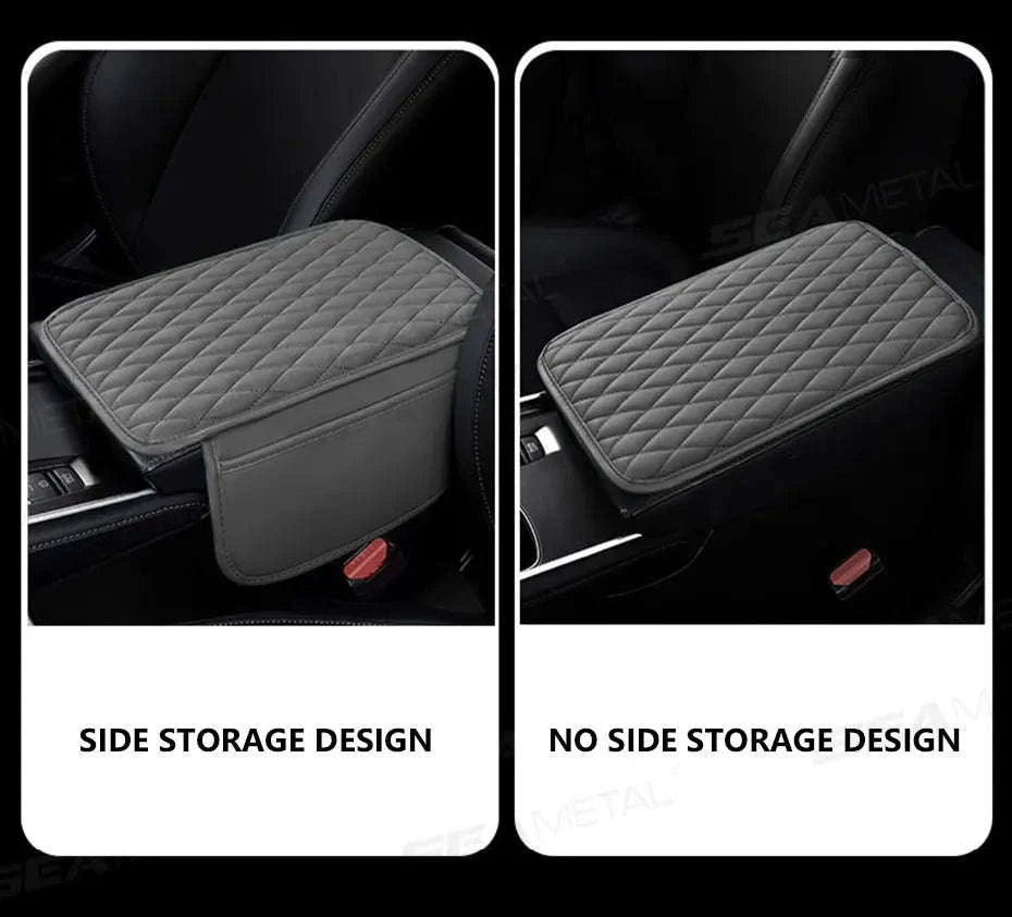 Universal Car Armrest Box Cover with Storage Pockets-Option A Gray / PU