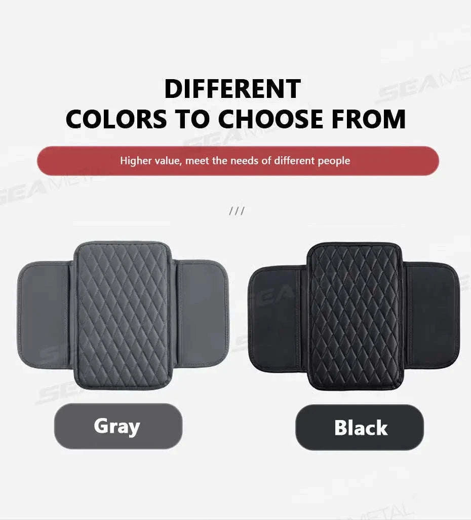Universal Car Armrest Box Cover with Storage Pockets-Option A Gray / PU