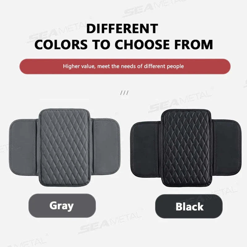 Universal Car Armrest Box Cover with Storage Pockets-Option A Gray / PU