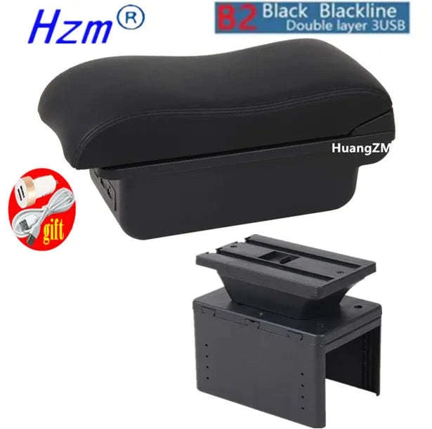 Universal Car Armrest Box Storage Accessory-B1 red line 3USB