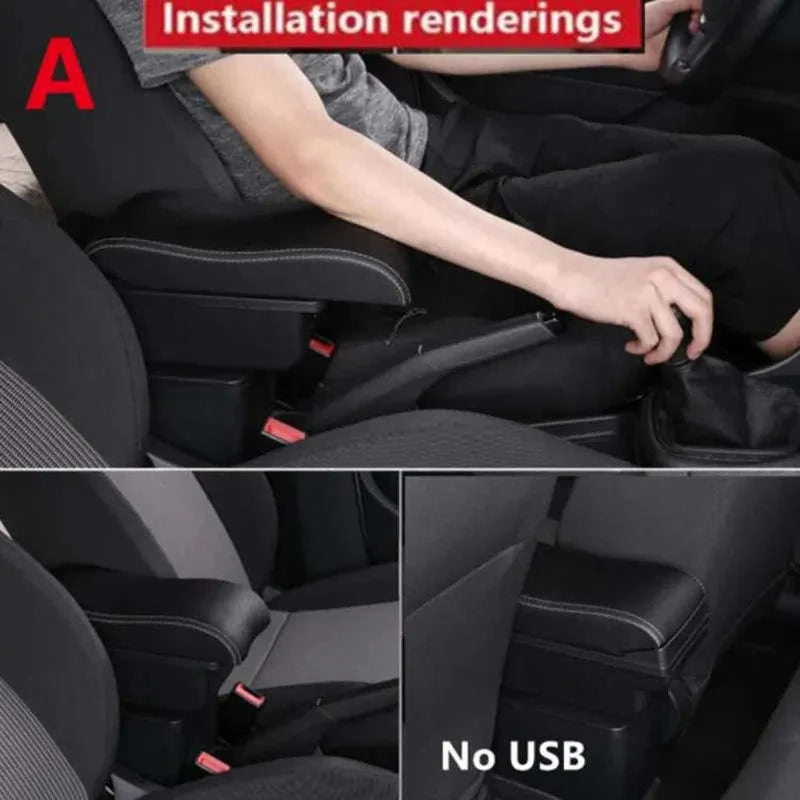 Universal Car Armrest Box Storage Accessory-B1 red line 3USB