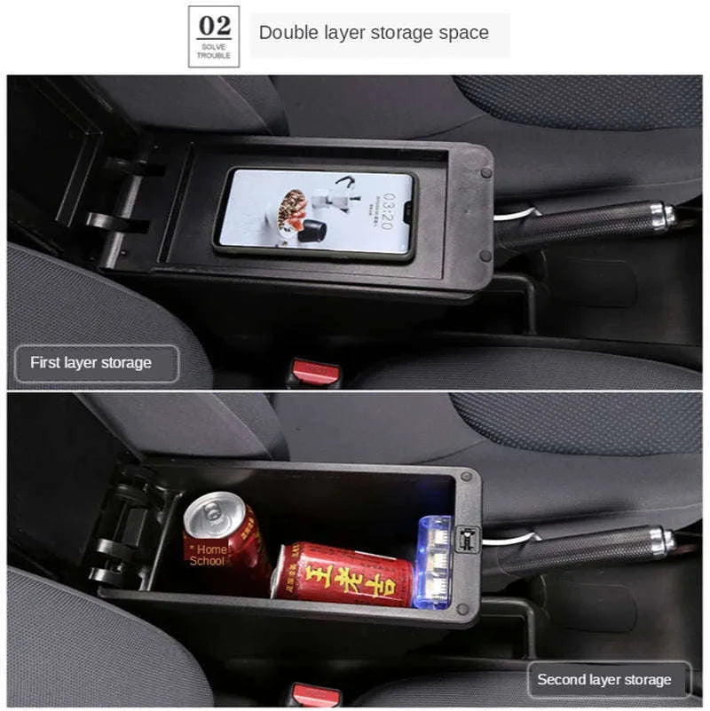 Universal Car Armrest Box Storage Accessory-B1 red line 3USB