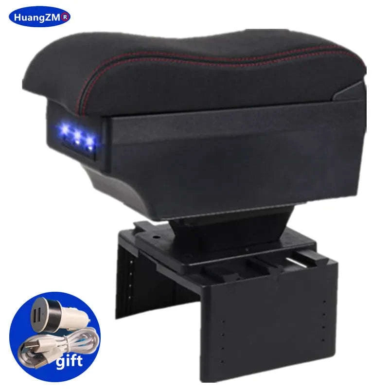 Universal Car Armrest Box Storage Accessory-B1 red line 3USB