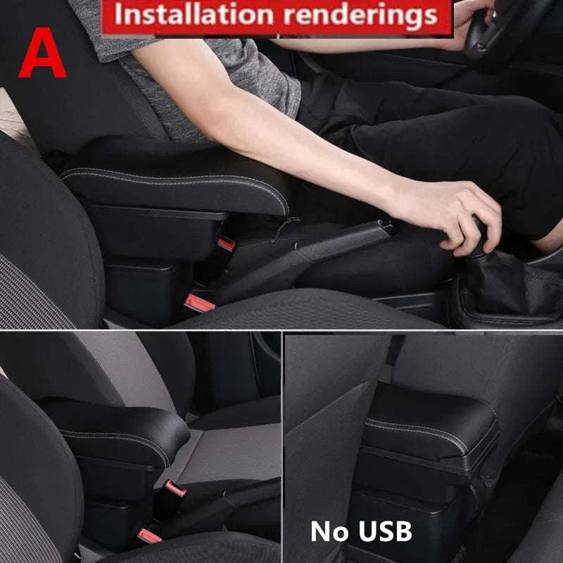 Universal Car Armrest Box Storage Accessory-B1 red line 3USB