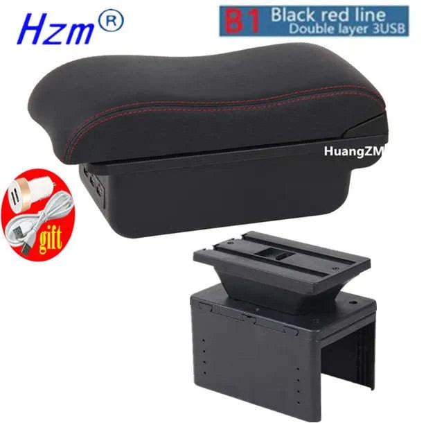 Universal Car Armrest Box Storage Accessory-B1 red line 3USB