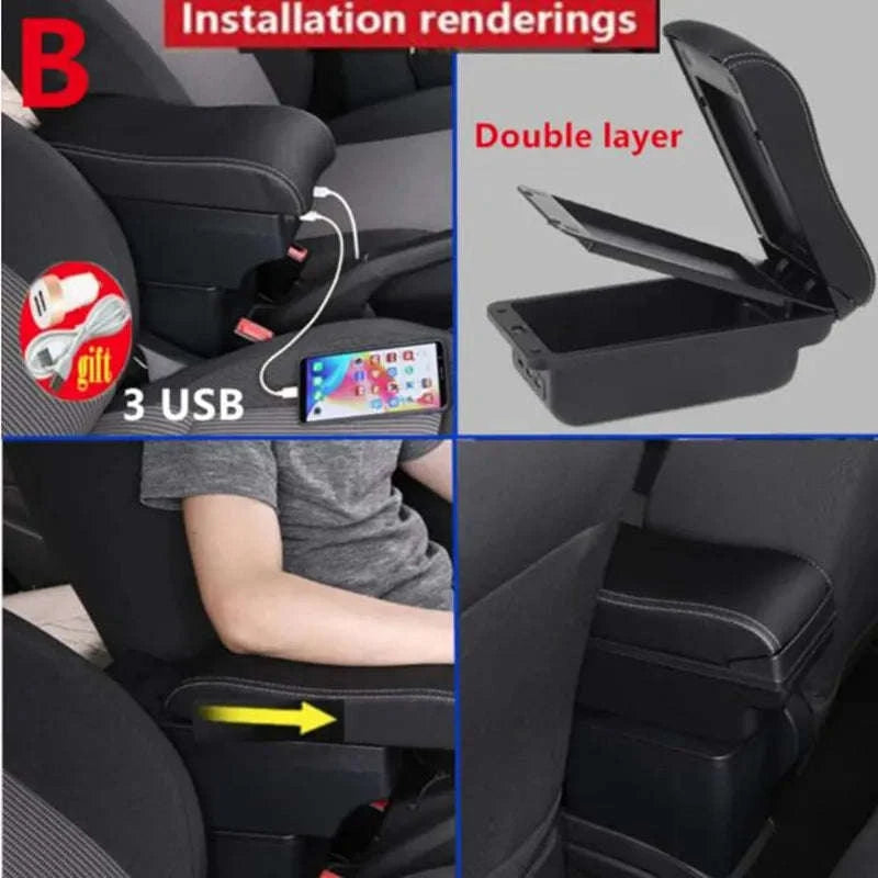 Universal Car Armrest Box with Storage-A2 black line No USB