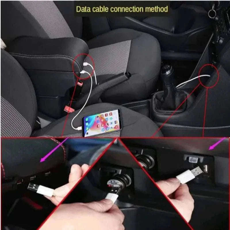 Universal Car Armrest Box with Storage-A2 black line No USB